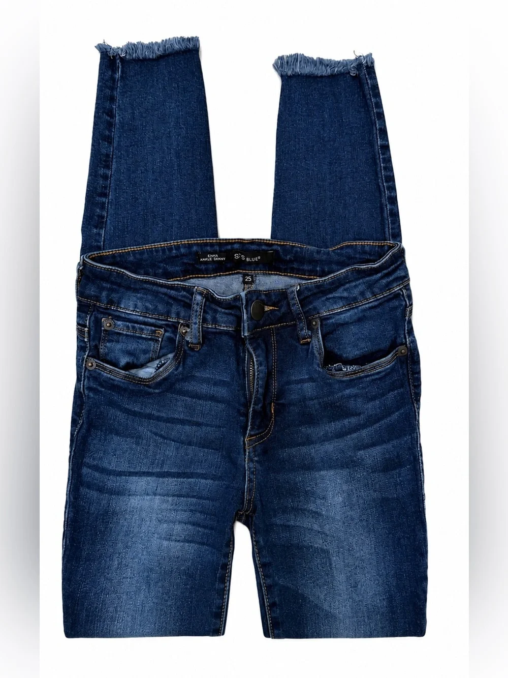 STS Blue Stitxh Fix Dark Indigo Cropped Frayed Hem Emma Ankle Skinny Jeans 25